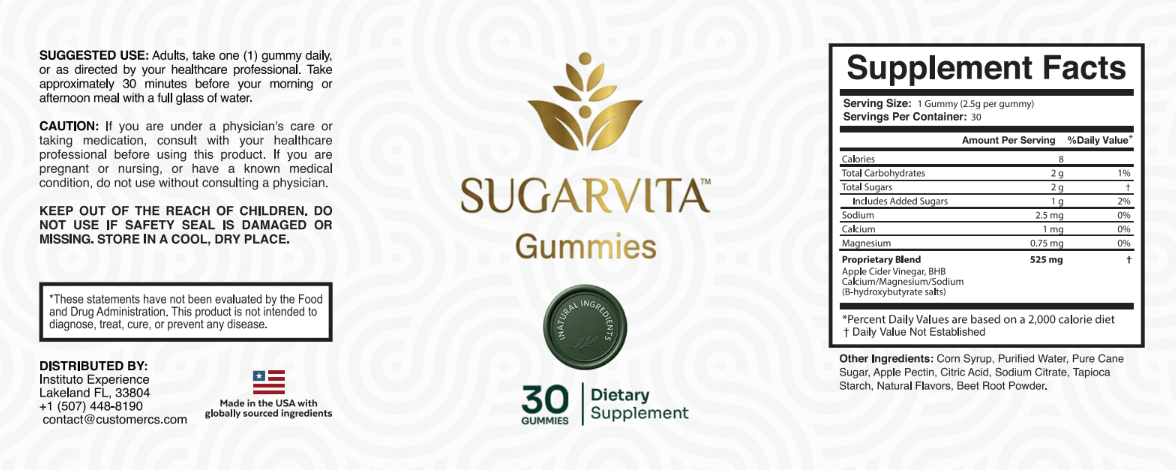 SugarVita Gummies Supplement Facts label